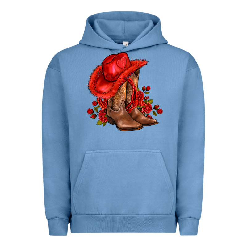 Valentines Day Cowboy Boots Red  And Roses Urban Hoodie by AdoDesignShop | Teevron