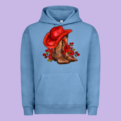 Valentines Day Cowboy Boots Red  And Roses Urban Hoodie Designed By Adodesignshop