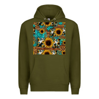 Army Green sunflower cowhide mom seamless pattern Premium Hoodie - HRA Design Shop