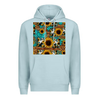 Blue Mist sunflower cowhide mom seamless pattern Premium Hoodie - HRA Design Shop