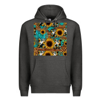 Charcoal Heather sunflower cowhide mom seamless pattern Premium Hoodie - HRA Design Shop