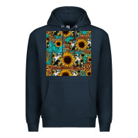 Navy sunflower cowhide mom seamless pattern Premium Hoodie - HRA Design Shop