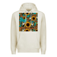 Oatmeal Heather sunflower cowhide mom seamless pattern Premium Hoodie - HRA Design Shop