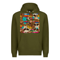Army Green western sunflower bucket cow seamless pattern Premium Hoodie - HRA Design Shop