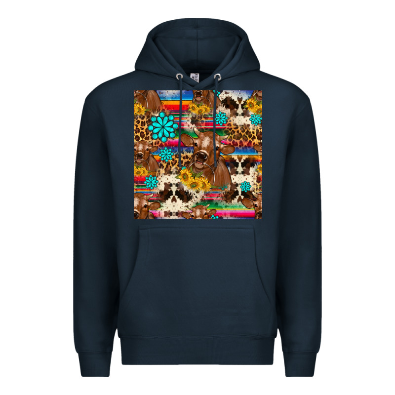Western Sunflower Bucket Cow Seamless Pattern Premium Hoodie by HRA Design Shop | Teevron