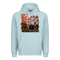 Blue Mist Christmas Santa Vintage Camera Premium Hoodie - FaDigitalArtStudio