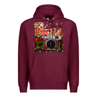 Burgundy Christmas Santa Vintage Camera Premium Hoodie - FaDigitalArtStudio