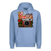 Colony Blue Christmas Santa Vintage Camera Premium Hoodie - FaDigitalArtStudio