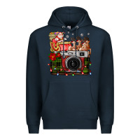 Navy Christmas Santa Vintage Camera Premium Hoodie - FaDigitalArtStudio