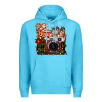 Ocean Blue Christmas Santa Vintage Camera Premium Hoodie - FaDigitalArtStudio