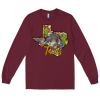 Burgundy texas map armadillo Long Sleeve Tee - BarkalooDesign
