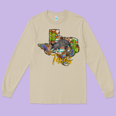 Texas Map Armadillo Long Sleeve Tee Designed By Barkaloodesign