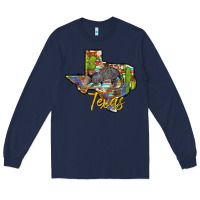 Navy texas map armadillo Long Sleeve Tee - BarkalooDesign