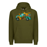 Army Green farm truck with sunflower Premium Hoodie - HRA Design Shop