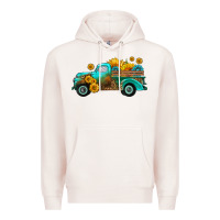 Pale Pink farm truck with sunflower Premium Hoodie - HRA Design Shop