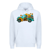 White farm truck with sunflower Premium Hoodie - HRA Design Shop