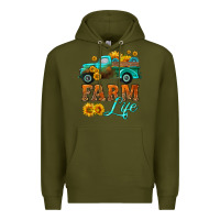 Army Green farm truck  farm life with sunflower Premium Hoodie - HRA Design Shop