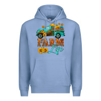 Colony Blue farm truck  farm life with sunflower Premium Hoodie - HRA Design Shop