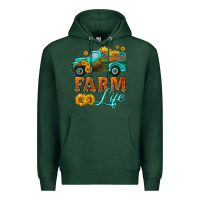 Sports Green farm truck  farm life with sunflower Premium Hoodie - HRA Design Shop