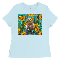 Baby Blue mama bear with sunflowers and cactus Ladies Tee - Artiststas