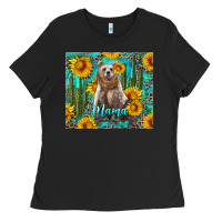 Black mama bear with sunflowers and cactus Ladies Tee - Artiststas