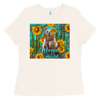 Bone mama bear with sunflowers and cactus Ladies Tee - Artiststas