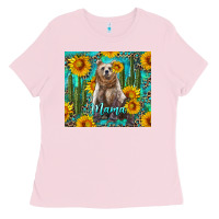 Bubblegum Pink mama bear with sunflowers and cactus Ladies Tee - Artiststas