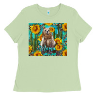 Matcha mama bear with sunflowers and cactus Ladies Tee - Artiststas