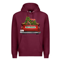 Burgundy Christmas trees truck Premium Hoodie - FaDigitalArtStudio
