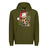 Army Green festive af christmas skull Premium Hoodie - FaDigitalArtStudio
