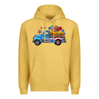Antique Gold american truck and flag with stars Premium Hoodie - HRA Design Shop