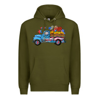 Army Green american truck and flag with stars Premium Hoodie - HRA Design Shop
