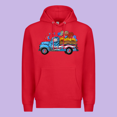 American Truck And Flag With Stars Premium Hoodie Designed By Hra Design Shop