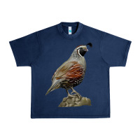 Navy California Quail Bird Urban Heavy Tee - RanaPortraitStore