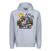 Heather Grey hello summer Premium Hoodie - CowhideDigitalArt