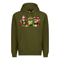 Army Green coffee cups with santa claus Premium Hoodie - FaDigitalArtStudio