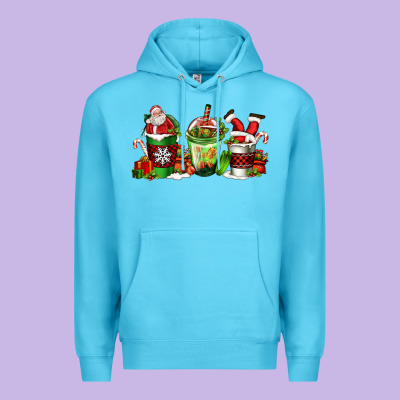 Coffee Cups With Santa Claus Premium Hoodie Designed By Fadigitalartstudio