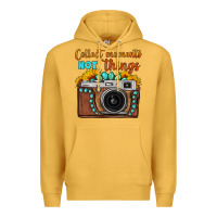 Mustard collect moments not things sunflower gemstone vintage camera Premium Hoodie - FaDigitalArtStudio