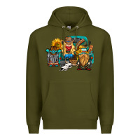 Army Green western Truck with gnomes Premium Hoodie - HRA Design Shop