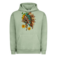 Pigment Oil Green indian headdress with pattern and sunflowers Urban Hoodie - HRA Design Shop