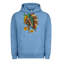 Pigment Pebble Blue indian headdress with pattern and sunflowers Urban Hoodie - HRA Design Shop