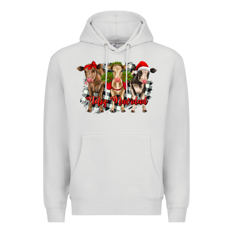 Feliz Navidad Heifers Front View Premium Hoodie by RanaPortraitStore | Teevron