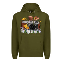 Army Green floral butterfly film roll vintage camera Premium Hoodie - FaDigitalArtStudio