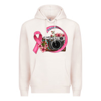Pale Pink floral cancer ribbon vintage camera Premium Hoodie - FaDigitalArtStudio