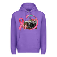 Purple floral cancer ribbon vintage camera Premium Hoodie - FaDigitalArtStudio