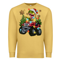 Antique Gold Christmas T-rex With Monster Truck Premium Sweatshirt - MaliasSmallBusiness