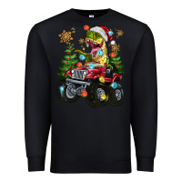 Black Christmas T-rex With Monster Truck Premium Sweatshirt - MaliasSmallBusiness