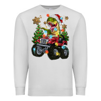 Dove Grey Christmas T-rex With Monster Truck Premium Sweatshirt - MaliasSmallBusiness
