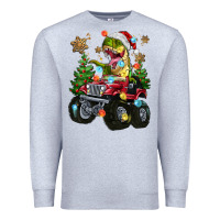 Heather Grey Christmas T-rex With Monster Truck Premium Sweatshirt - MaliasSmallBusiness