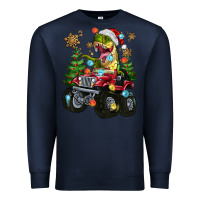 Navy Christmas T-rex With Monster Truck Premium Sweatshirt - MaliasSmallBusiness
